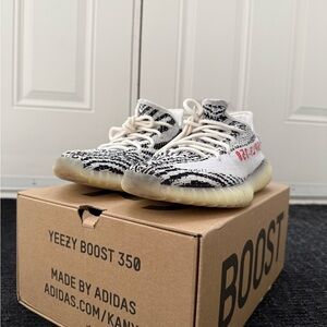 Yeezy Boost 350 V2 Kids Zebra White/Black with Red Accent